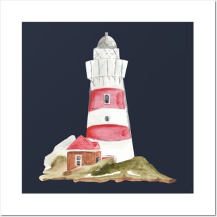 Red and white striped lighthouse - maritime design Posters and Art